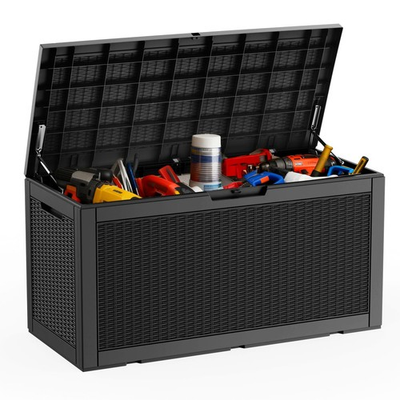 #ad 100 Gallon Outdoor Deck Box Waterproof Resin Storage Box 660lbs Capacity Black $142.99