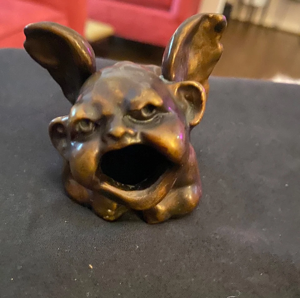 Vintage Bronze Bulldog Match Holder / Desk Figurine – 14 oz, Grotesque - Image 2 of 4