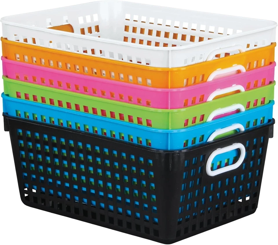 Neon Plastic Book Baskets, 6 Pack, Large Size - Image 3 of 4