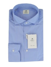  500 Luigi Borrelli Light Blue Striped Shirt - Slim - LB328262 