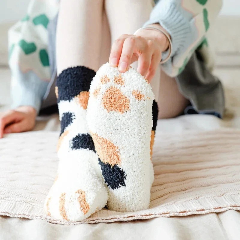 6 pares de calcetines cálidos de invierno para niñas gatito patas de gato lindos gruesos cálidos para dormir piso S~M Foto 3 de 4