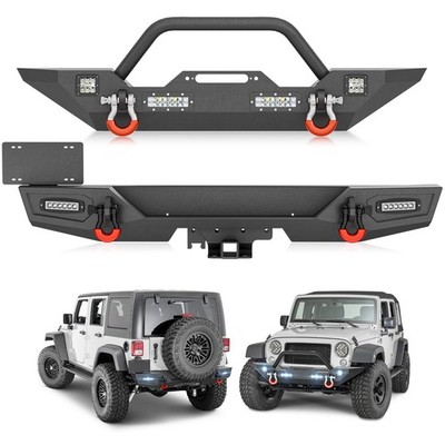 Rear/Front Bumper For 2007-2018 Jeep Wrangler JK JKU 2/4 DR w/LED Lights,D-rings