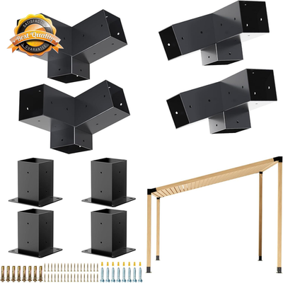 #ad Pergola Kit Slanted Roof Pergola Bracket 3 Way Brackets with Post Base Kit Lo $185.73