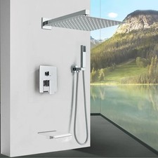 Shower Faucet System Set 12'' Rain Shower Head Mixing Valve Waterfall Tub Spout