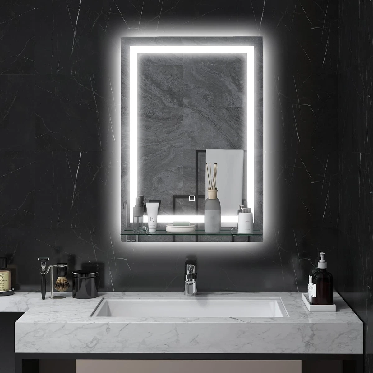 Specchio Da Parete Ovale Con Mensola E Ganci - 50,8 Cm, Cornice In Legno Nero, Per Bagno, Ingresso E Camera Da Letto