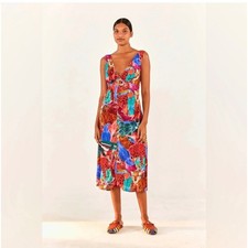 Farm Rio Anthropologie Animal Collage Midi Dress size Large NWT Vacation Boho