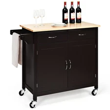 Modern Rolling Kitchen Cart Island Wood Top Storage Trolley Cabinet Utility New