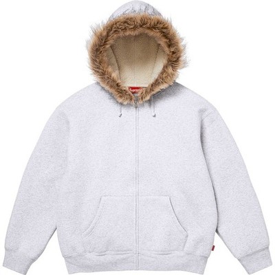 Supreme Faux Fur Zip Up Hooded Sweatshirt Ash Grey | eBay