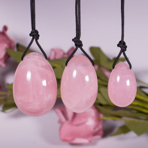 Pierre naturelle de quartz rose sculptée œufs de yoni jade pour femmes exercice de Kegel 3 pièces - Photo 1/17