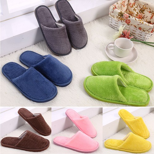 Women Men Plush Warm Slippers Unisex Anti-Slip Winter Indoor Casual House Shoes - Picture 1 of 19