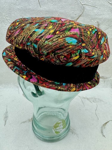 Vintage 1960s Retro Multicolor Metallic Mod Hat With Velvet Trim Newsboy Cloche - Picture 6 of 20