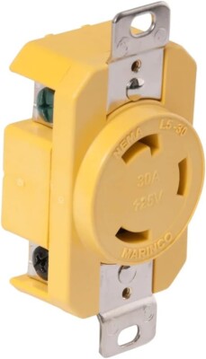 Marinco 305CRR Marine Electrical Receptacle 30-Amp 125-Volt Female Yellow