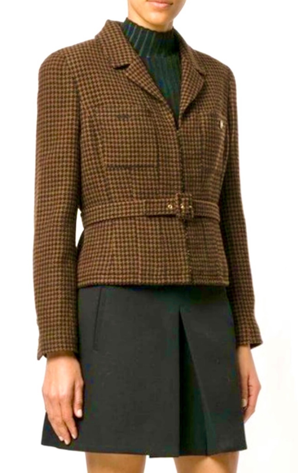 Chanel Vintage 1996 Brown Tweed Jacket 38 40 42 6 8 10 Coat Top Black Belt L M thumbnail 14