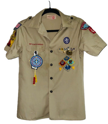 Vintage BOY SCOUTS Of America UNIFORM Shirt BSA #598 Youth Large