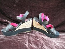 NEW PASSPORTS MIXED MEDIA WEDGE SANDALS SHOES SIZE 10 MEDIUM. BLACK 3" HEELS 