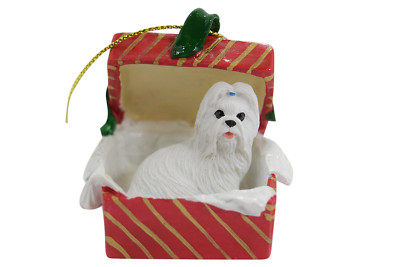 White Shih Tzu Dog Figurine X-mas Gift Box Dog Ornament 