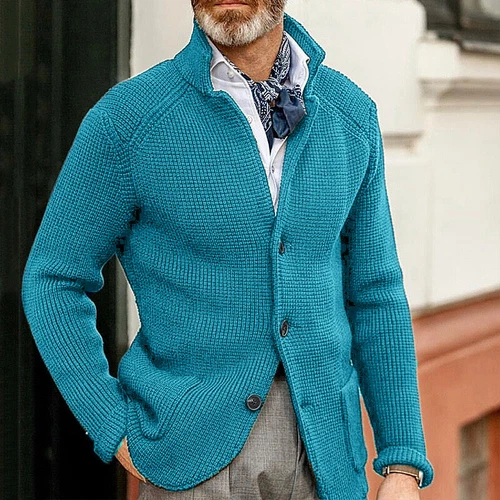 Mens Knitted Long Sleeve Knit Coat Jacket Stand Collar Fit Suit Cardigan Sweater - Picture 2 of 65