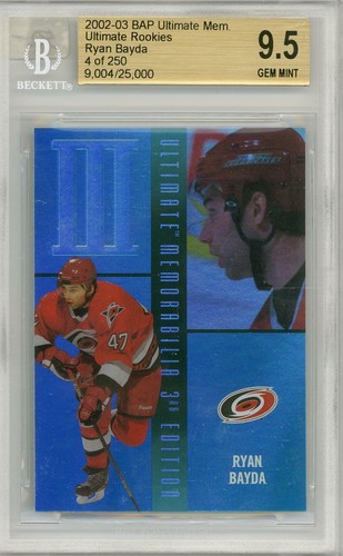 2002-03 ITG BAP ULTIMATE RYAN BAYDA RC BGS 9.5 GEM MINT 4/250 Rookie MEMORABILIA
