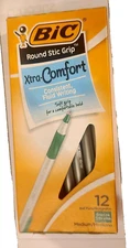BIC Pen Ballpoint GREEN ink Round Stic soft Grip Xtra Comfort 1.2m box of 12
