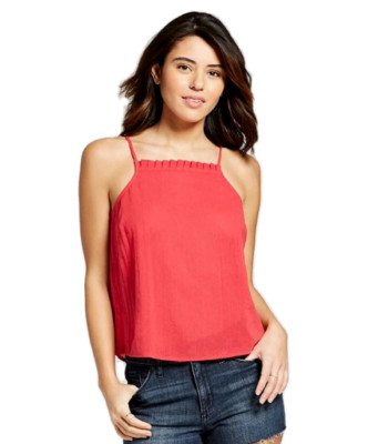 Universal Thread Sz XXL Ruffle Trim Square Neck Tank Top Red -- Women's Junior's