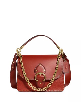 NWT Coach BEAT Mixed Leather Shoulder Bag with Rivets / Red Sand