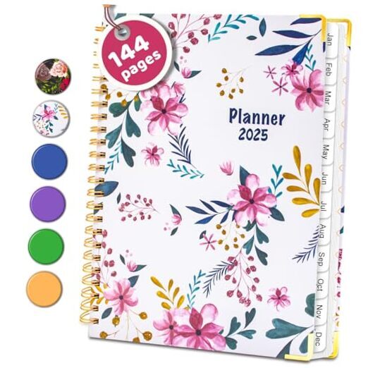 Academic Planner 2025, Daily Weekly and Monthly Planner, 1 - Purple Pink Flower