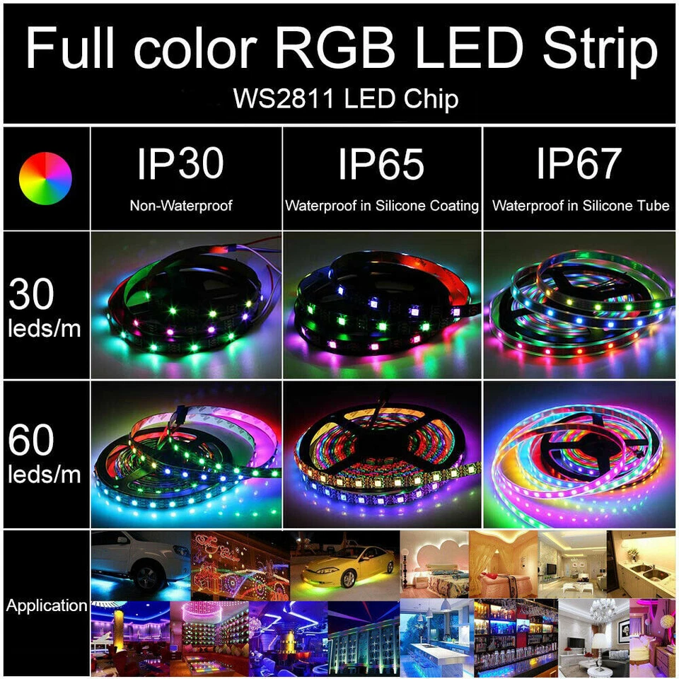 5M 16.4FT WS2811 Addressable Dream Color 150/300 5050 RGB Pixel LED Strip Light - Image 4 of 4