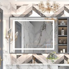 32x24 Inch Glossy Brushed Silver LED Bathroom Mirror with Lights 3000 - 6000K