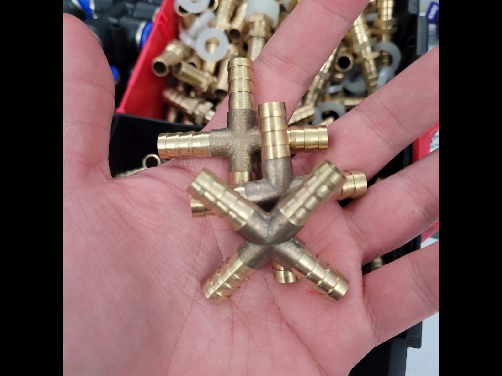 25 PCS Machined Brass 4 Way Cross Joiner Fuel Hose Tee Connector Air