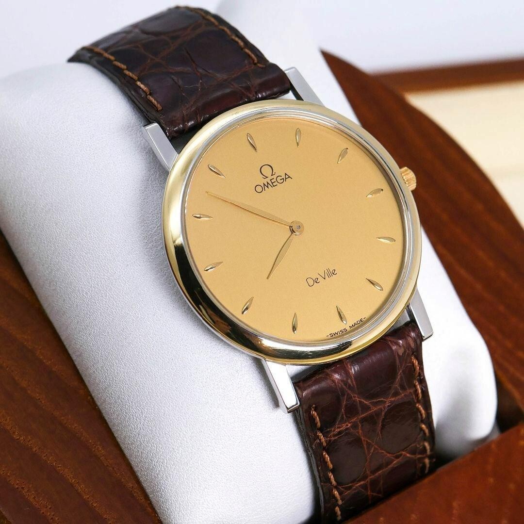 Omega Deville Watch 32mm Quartz Men's Gold Dial Swiss Made Round No Box Japan