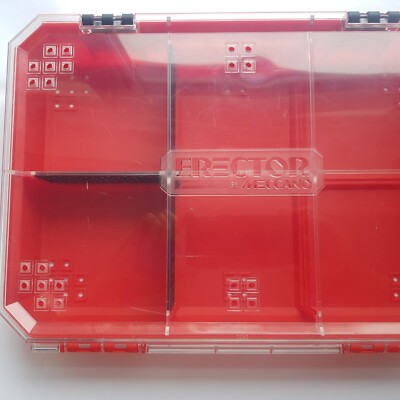 Meccano Erector Storage Tray Box Konstruktionsspielzeug Teile Klarsichtdeckel Rot Kunststoff 