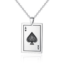 Men's Unisex Stainless Steel Poker Playing Card Charm Pendant Necklace Chain