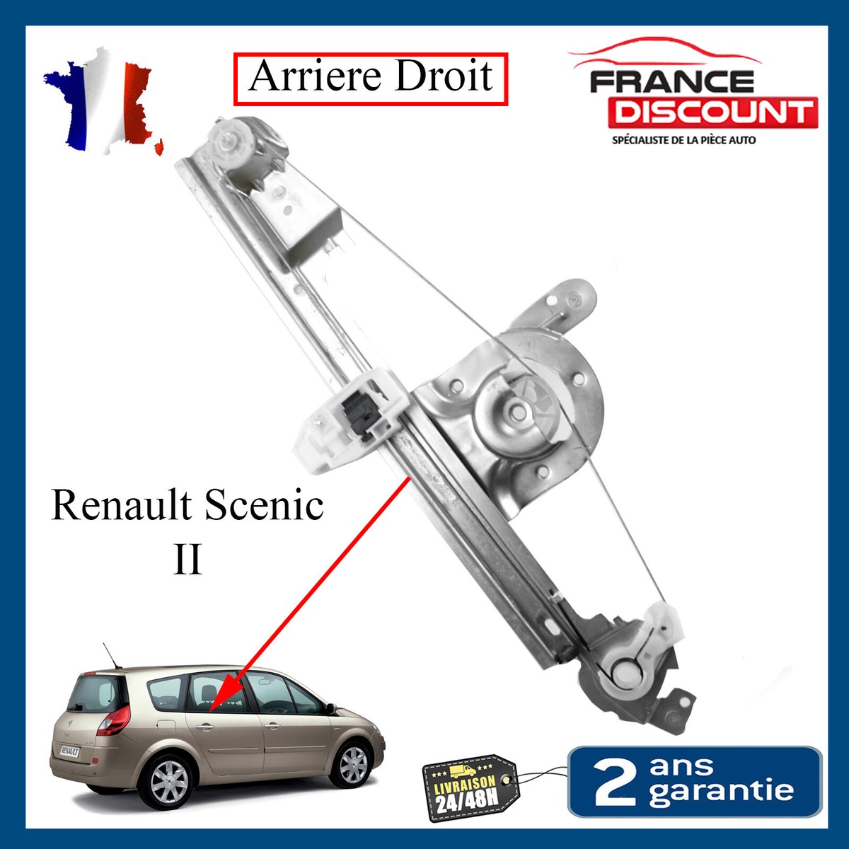 Lève-vitre Essieu Arrière Droit Compatible Renault Grand Scénic II / Scénic II (2003-2009) - Réf. 8200118857