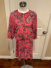 Lauren Ralph Lauren Pink, Navy Blue & White Paisley Sheer Dress, Size 6