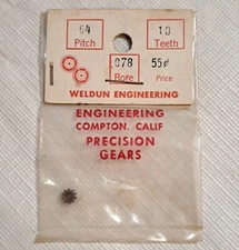 Vintage Weldun Engineering Slot Car .078" Bore Pinion Gear 10 Tooth 64 Pitch NOS