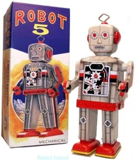 Robot 5 Grey Wind up a/k/a Senkei Robot Tin Toy