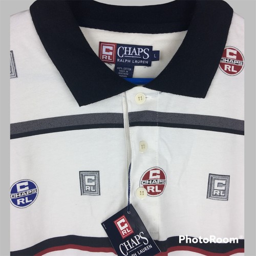 Mens CRL Chaps Ralph Lauren NWT Size Large Spellout VTG NOS L/S Polo Shirt - Picture 2 of 5