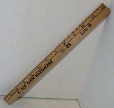 Vintage Our Own Hardware 12'' Wooden Ruler Sparta Wisconsin