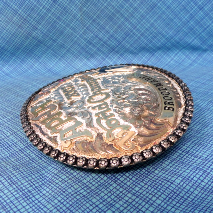 APHA 2002 World Champion Broodmare Belt Buckle SS 10K Overlay Vtg Gist SS.GMP007