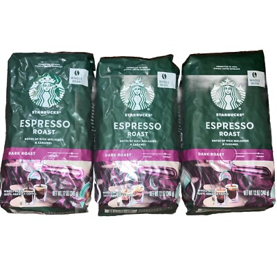 3 Bags Of Starbucks Espresso Roast Whole Beans 12oz Bags BB Nov2026