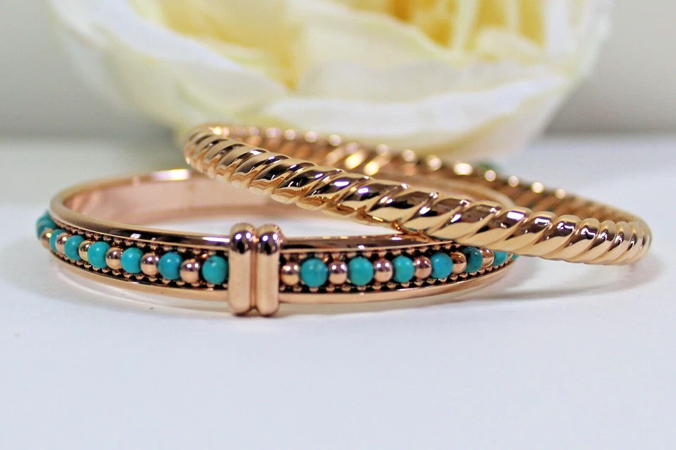 NUEVO Lote de 2 Brazaletes Redondos QVC Bronzo Italia Color Oro Rosa, Tamaño: Promedio 7-1/4 Foto 2 de 4