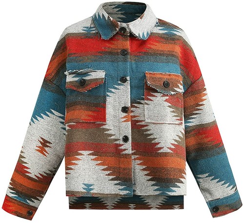 VIEWON Womens Aztec Print Shacket 