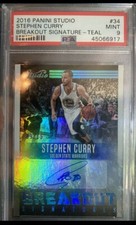 Steph Curry 2016 Studio Breakout Signatures Teal /15 PSA 9 - True Pop 1!
