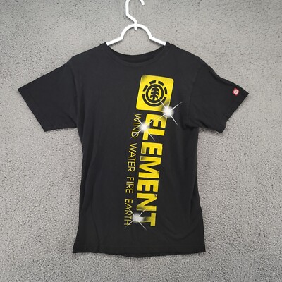 Element Shirt Men's Small Large Print Yellow Logo Black Graphic T-shirt
