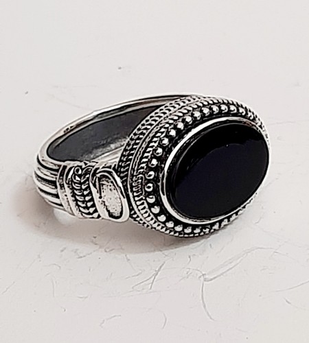 ANELLO UOMO ARGENTO 925 Sterling Chevalier onice solitario inciso Ring Men $ - Foto 6 di 19