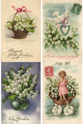 LILY FLOWERS MAY 1 GREETINGS INCL. EMBOSSED, 140 Vintage Postcards