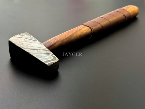 Handmade Hammer | Forged Damascus Steel Head | Wood Handle | Leather Wrapped - Picture 21 of 33