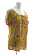 Naif Petite Womens Yellow Blouse Round Neck Short Sleeve Pulover Basic Style