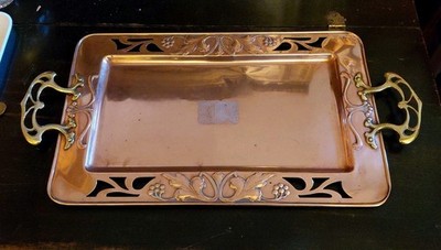 Antikes massives Kupfer WMF Jugendstil Getränke Tablett 21 x 10,5 cm 