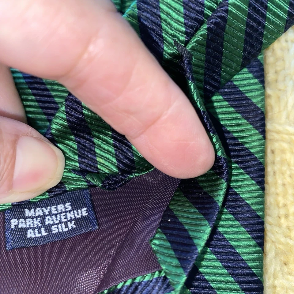 Corbata a rayas de seda verde y azul marino Mayers Park Avenue Foto 3 de 4